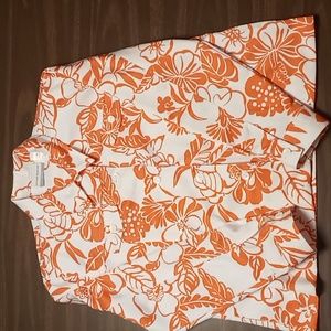 Alfred Dunner Full Button Orange Flowered Blazer w Bead Embellishments 14P